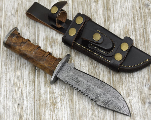 Venomtip Damascus Military Knife with Rosewood Handle