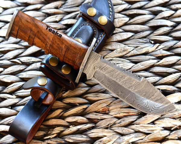 Venomtip Damascus Military Knife with Rosewood Handle