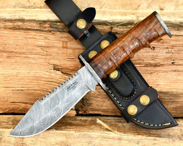 Venomtip Damascus Military Knife with Rosewood Handle