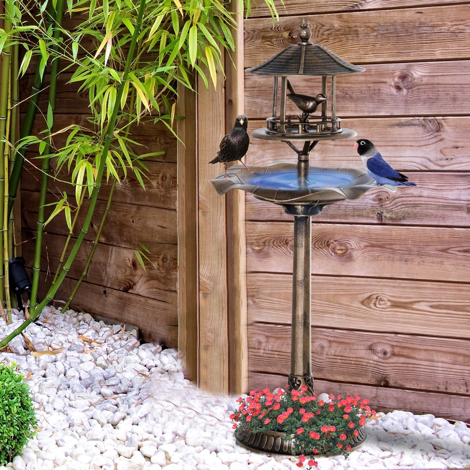 Resin Tall Bird Bath Feeder and Planter 44 Inch