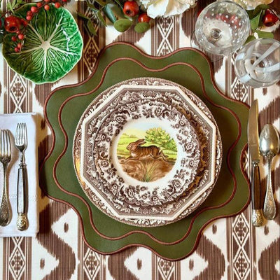 HAVEN DARK GREEN BROWN TRIM WAVY EDGE FAUX LEATHER PLACEMAT