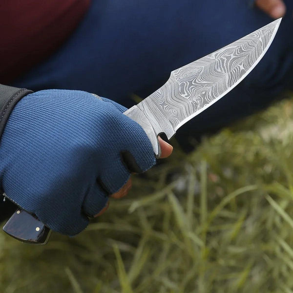 Vesper Damascus Hunting Knife with Exotic Wenge Wood Handle & Sheath - Gifts for You 'n Me
