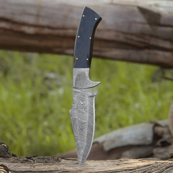 Vesper Damascus Hunting Knife with Exotic Wenge Wood Handle & Sheath - Gifts for You 'n Me