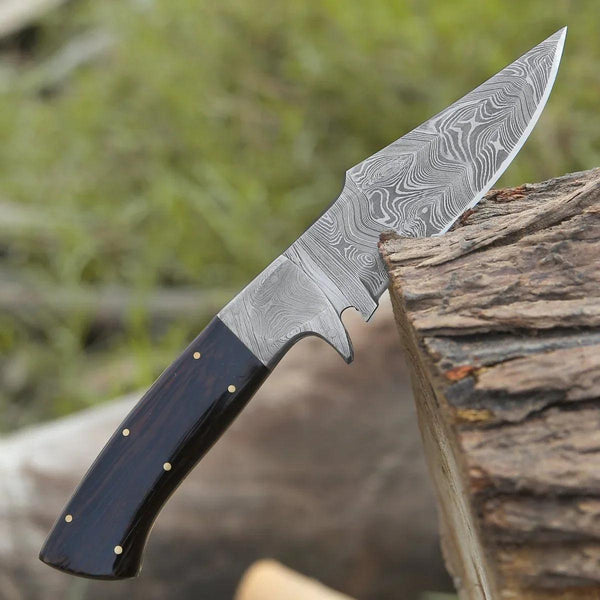 Vesper Damascus Hunting Knife with Exotic Wenge Wood Handle & Sheath - Gifts for You 'n Me