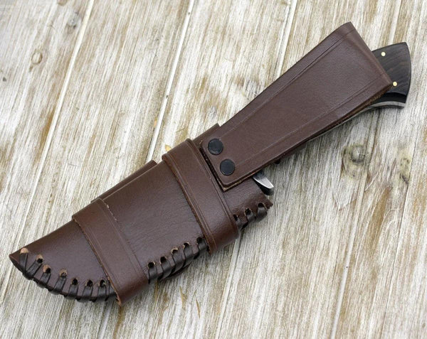 Vesper Damascus Hunting Knife with Exotic Wenge Wood Handle & Sheath - Gifts for You 'n Me