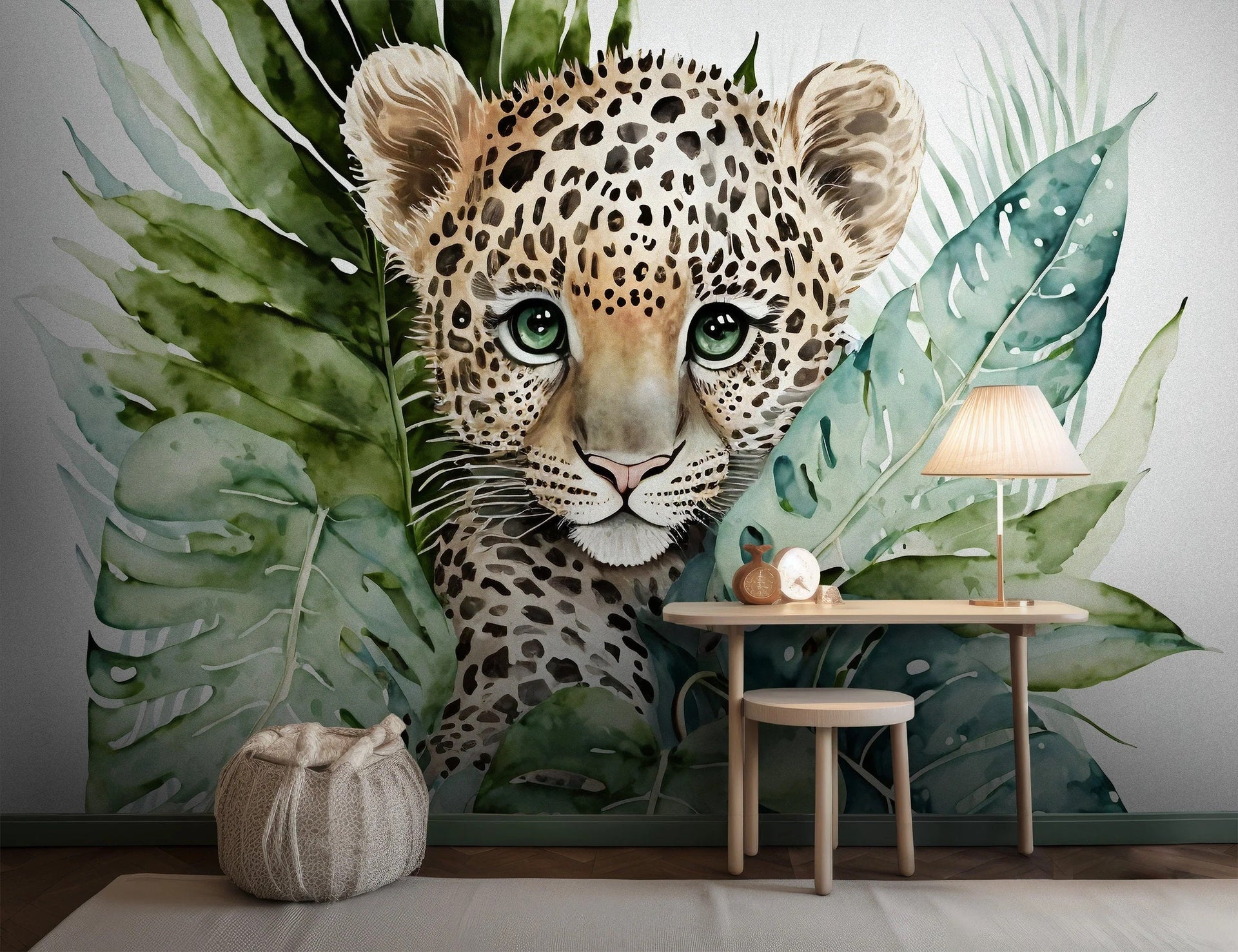 Watercolor Baby Leopard Mural