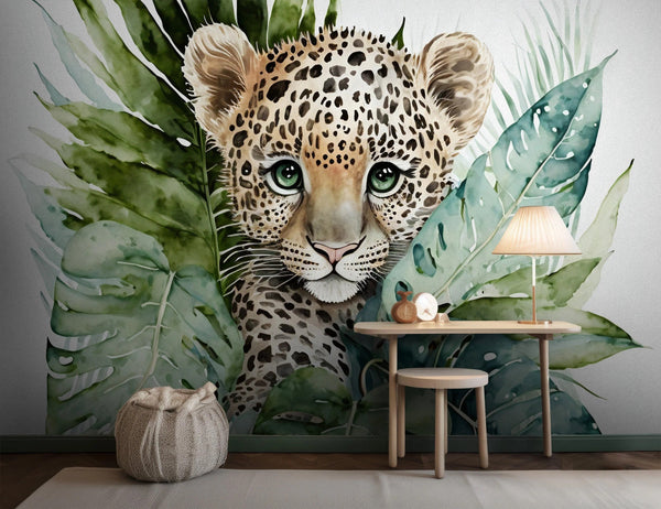 Watercolor Baby Leopard Mural