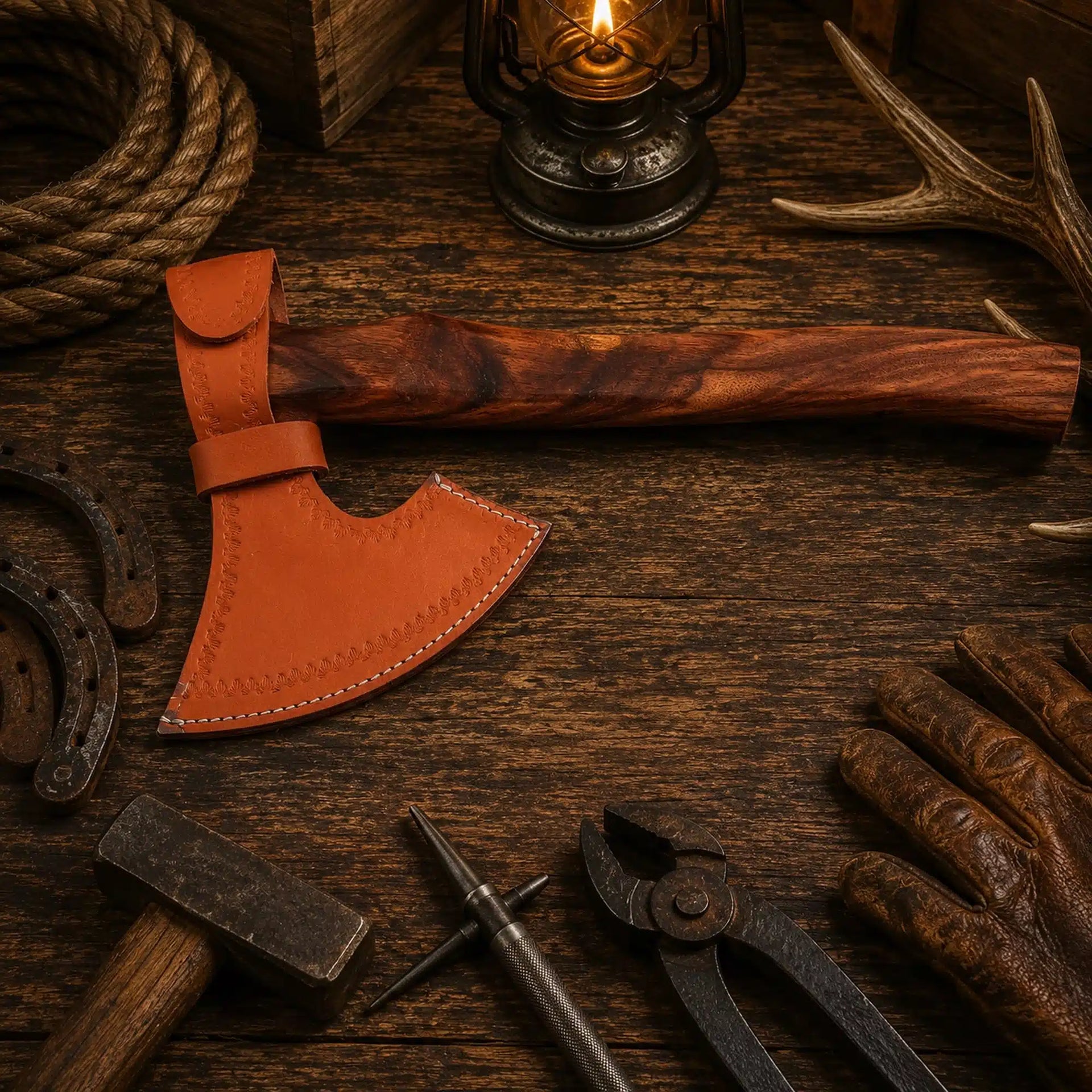 The Iron Raven Damascus Viking Axe – Hand Forged Bearded Hatchet
