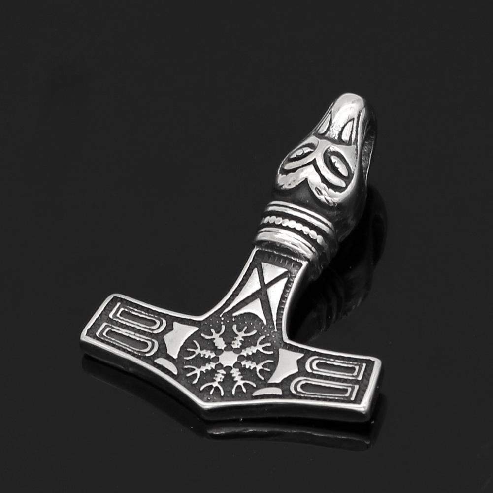 Vikings Mjolnir Aegishjalmur Stainless Steel Necklace