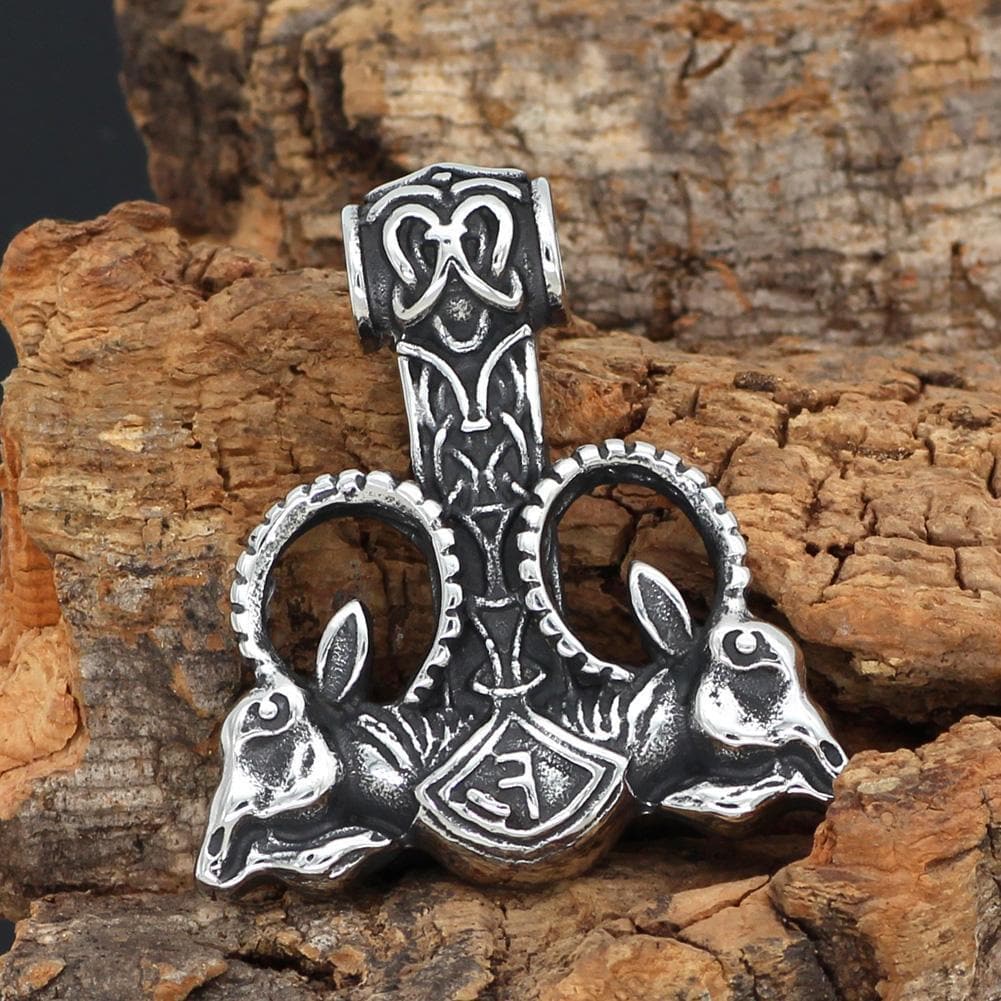 Vikings Thor's Rams Mjolnir Stainless Steel Necklace