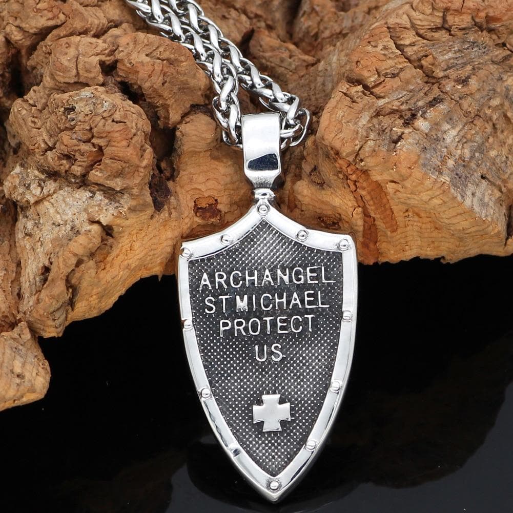 Templar St. Michael Arch Angel Cross Shield Necklace