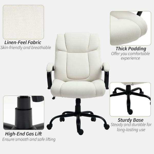 Vinsetto High Back Office Desk Chair, 485lbs Heavy Duty Desk Chair with Swivel Wheels, Cream White