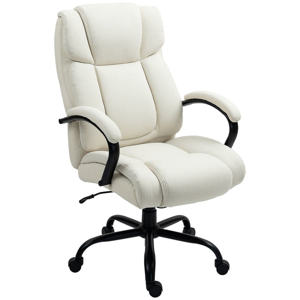 Vinsetto High Back Office Desk Chair, 485lbs Heavy Duty Desk Chair with Swivel Wheels, Cream White