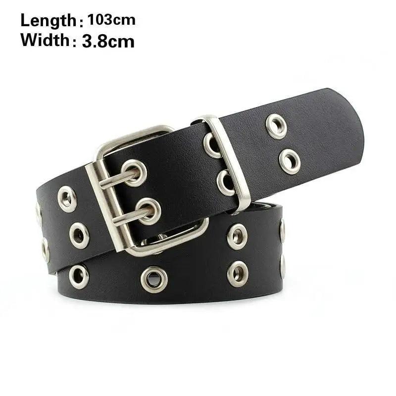 Vintage Adjustable Black Metal Waistband Buckle Leather Waistband For Jeans Trendy Women's Fashionable Design Waistbands 103cm
