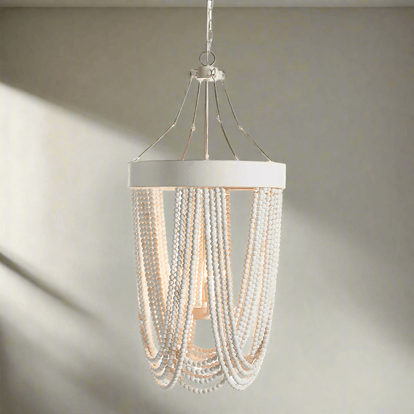 Vintage Beaded Chandelier with Whitewashed Wood Beads