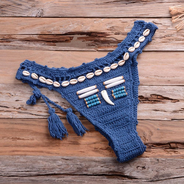 Vintage Blue Bikinis 2 Piece Halter Bikini Set Women High Waist Sequin Swimsuit  Set Handmade Crochet High Quality Swimsuit Women Push Up Swimwear Knitted Beach Wear Bathing Suit