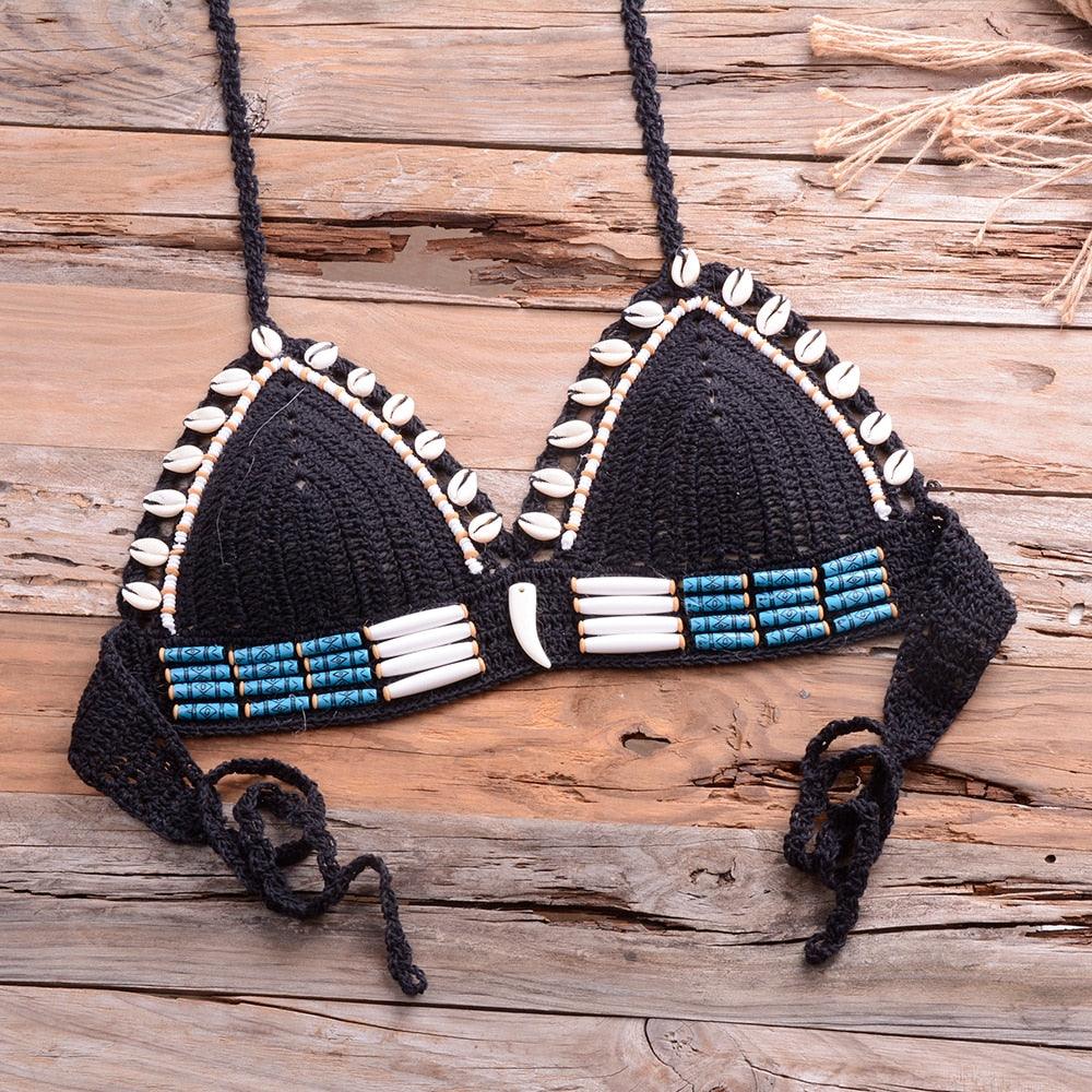 Vintage Blue Bikinis 2 Piece Halter Bikini Set Women High Waist Sequin Swimsuit  Set Handmade Crochet High Quality Swimsuit Women Push Up Swimwear Knitted Beach Wear Bathing Suit