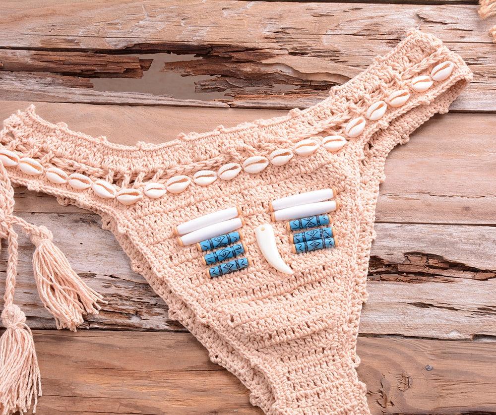 Vintage Blue Bikinis 2 Piece Halter Bikini Set Women High Waist Sequin Swimsuit  Set Handmade Crochet High Quality Swimsuit Women Push Up Swimwear Knitted Beach Wear Bathing Suit