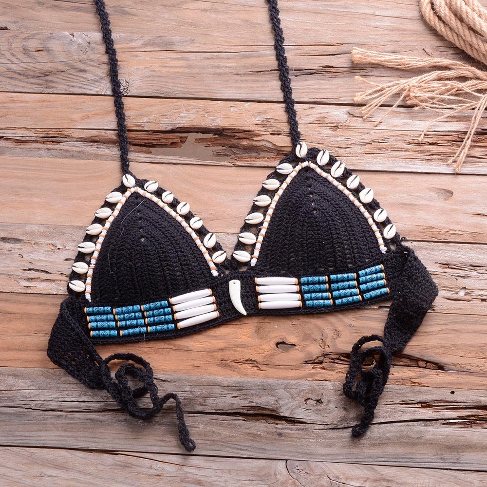 Vintage Blue Bikinis 2 Piece Halter Bikini Set Women High Waist Sequin Swimsuit  Set Handmade Crochet High Quality Swimsuit Women Push Up Swimwear Knitted Beach Wear Bathing Suit