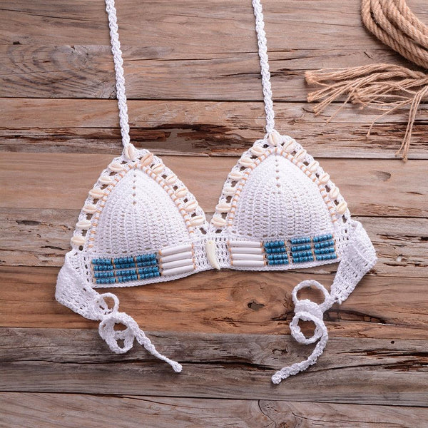 Vintage Blue Bikinis 2 Piece Halter Bikini Set Women High Waist Sequin Swimsuit  Set Handmade Crochet High Quality Swimsuit Women Push Up Swimwear Knitted Beach Wear Bathing Suit