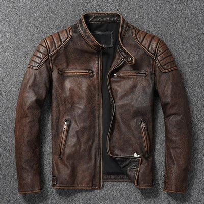 Vintage Brown Genuine Leather Jacket Men Motorcycle Coat Brown Motorcycle Leather Jacket For Men's Luxury Jackets For Bikers Men's Biker Clothes Spring Autumn