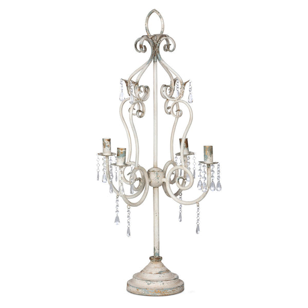 Vintage Tabletop Chandelier with Crystals and Distressed Finish