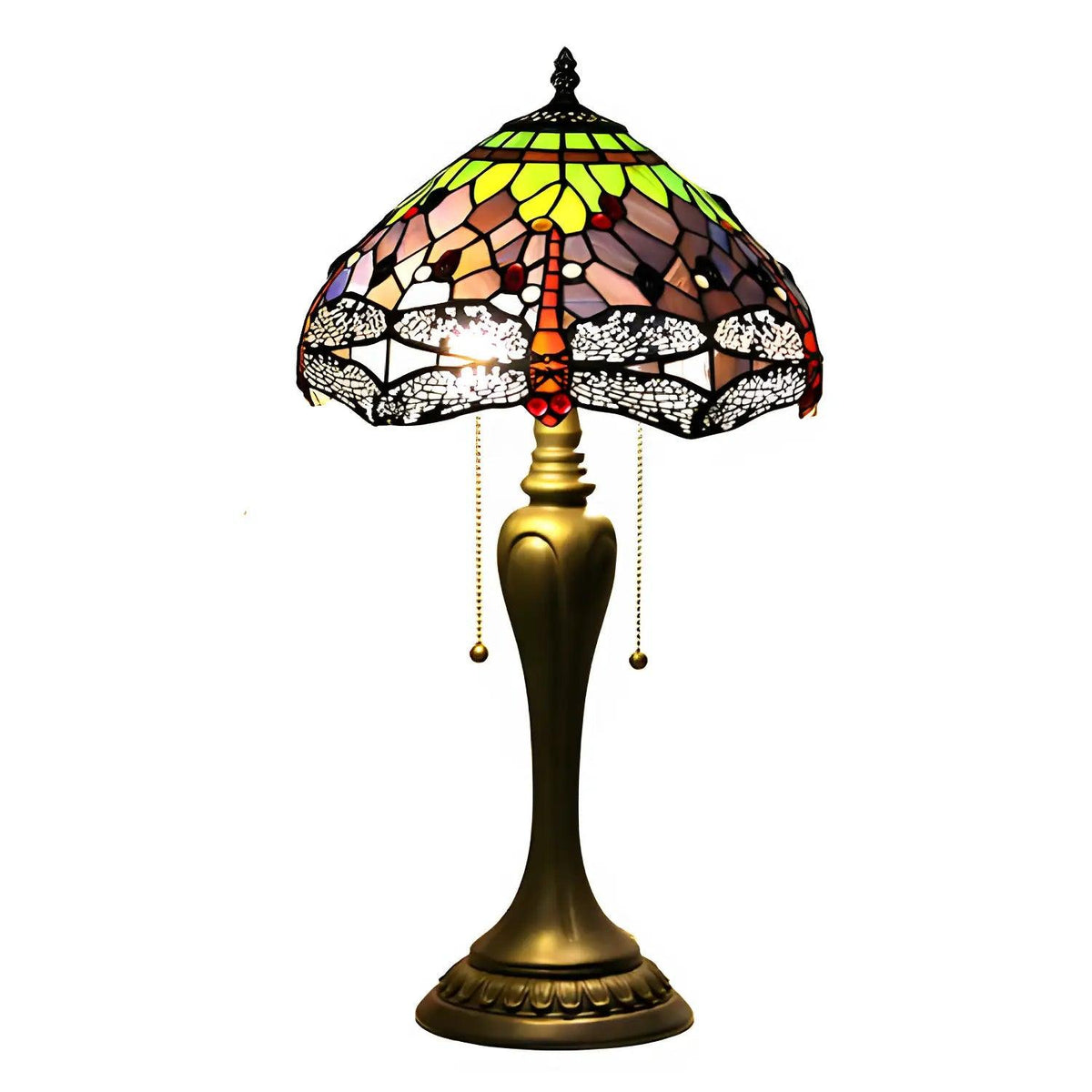 Vintage Tiffany-Style Lamp with Dragonfly Glasswork