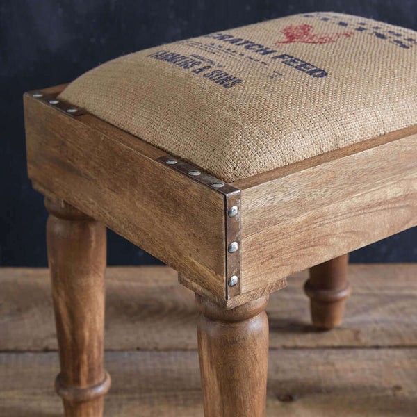 Vintage Farmhouse Grain Sack Footstool