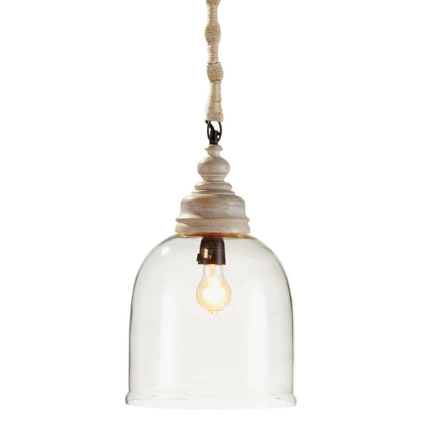 Vintage Glass Pendant Light with Wood Accents