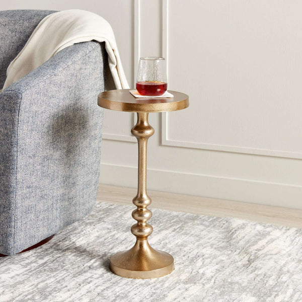 Vintage Gold Accent Table with Pedestal Base