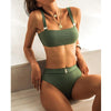 Vintage Green Color High Waist Two Pieces Bikini Set Sports Swimsuits For Women Two Piece Crop Top Bikini Set High Waist High Cut Bathing Suits Swimsuit Female Women Push Up Beachwear Swimwear Bathing Suit