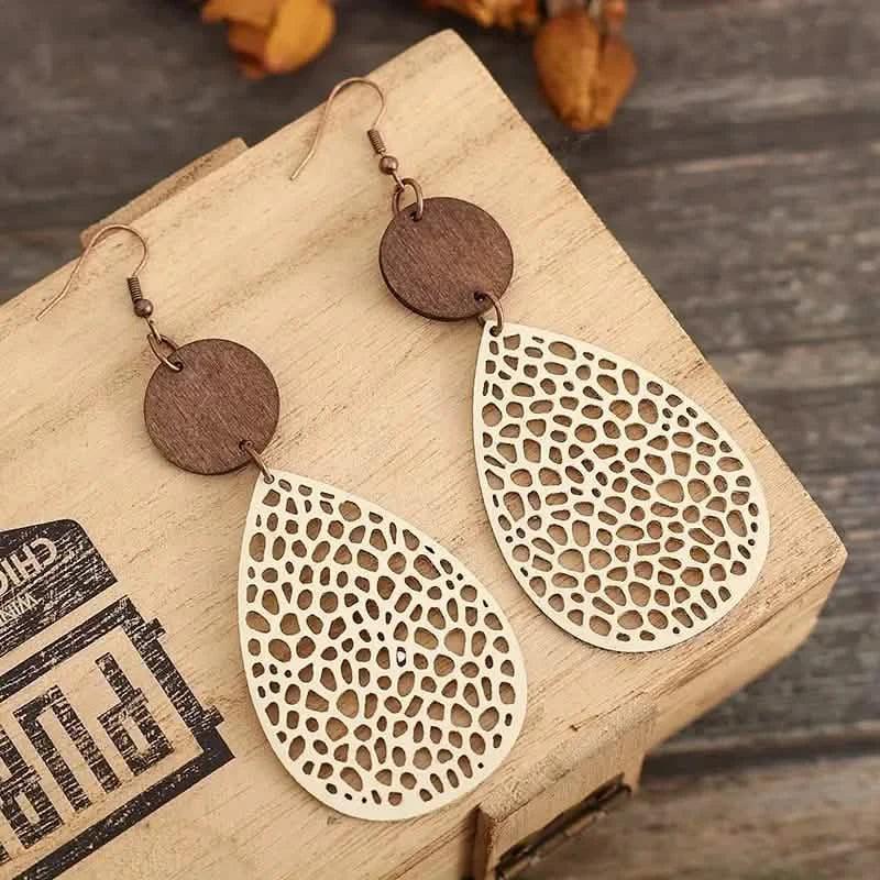 Vintage Hollow Leaf Shape PU Leather Earrings