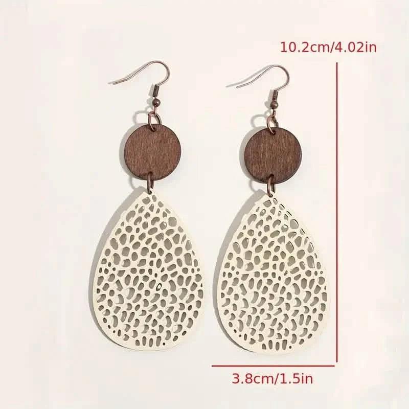 Vintage Hollow Leaf Shape PU Leather Earrings