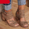 Vintage Hollow Out Sandals Mid Heel Summer Slip-On Buckle Shoes Artificial Open Toe Casual Wedding Hollow Out Lace Closure Low Heels Sandals For Women Peep Toe Comfort Non-Slip Flat Sandals