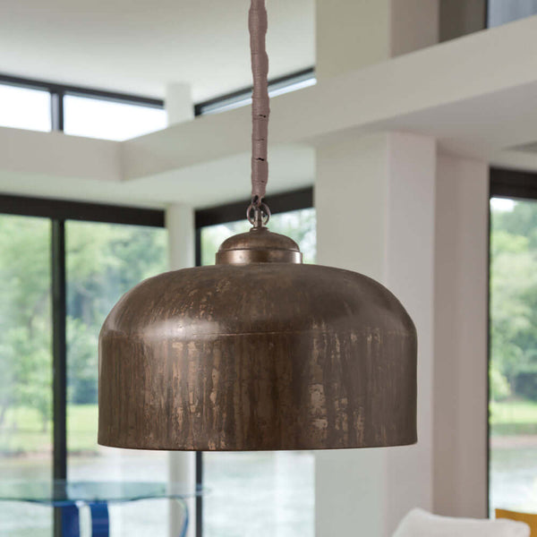 Vintage Industrial Iron Pendant Light with Jute Wrap