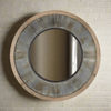 Vintage Industrial Round Wall Mirror with Wood and Metal Frame