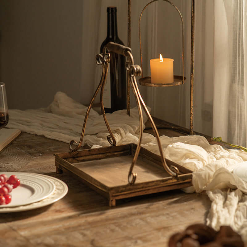 Vintage-Inspired Antique Gold Metal Serving Tray Set