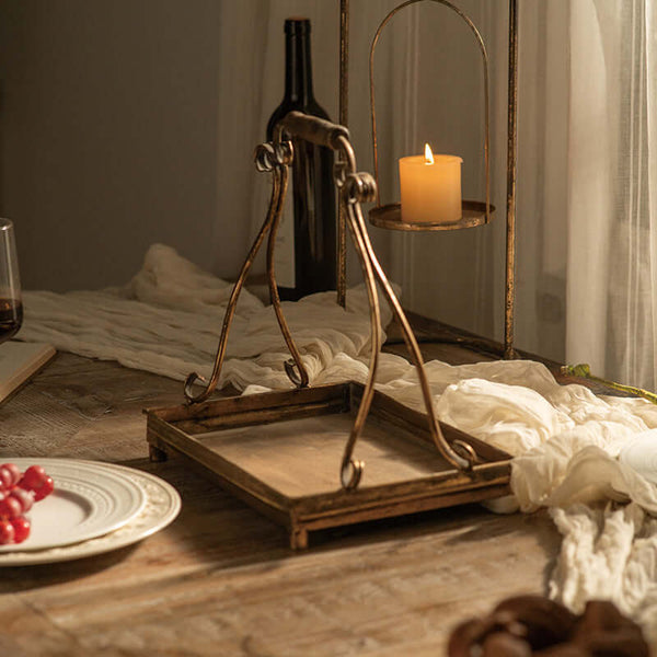 Vintage-Inspired Antique Gold Metal Serving Tray Set