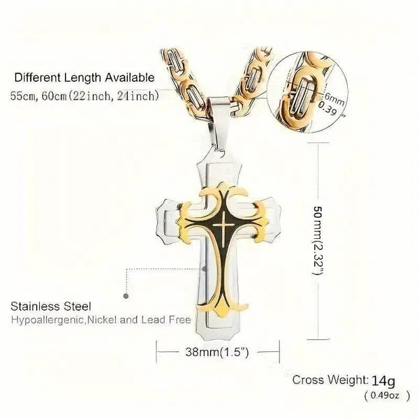Vintage-Inspired Men's Flat Handmade Cross Pendant Necklace