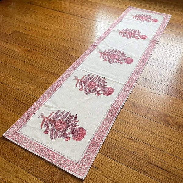 Hand Block Printed Cotton Magenta & Cream 13 Pieces Table Linen Set