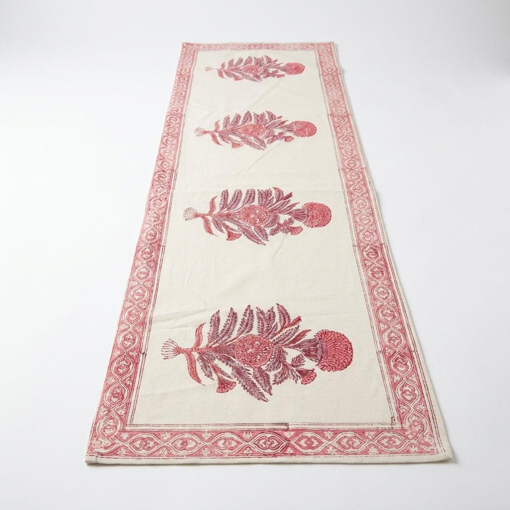 Hand Block Printed Cotton Magenta & Cream 13 Pieces Table Linen Set