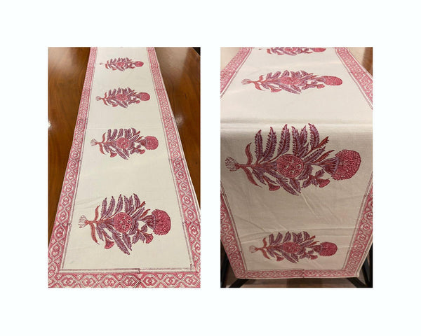 Hand Block Printed Cotton Magenta & Cream 13 Pieces Table Linen Set