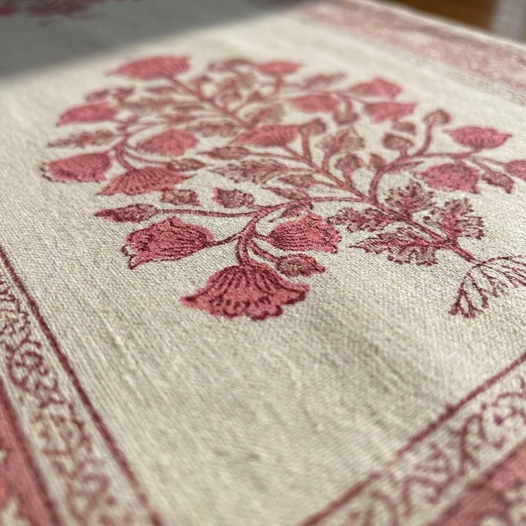 Magenta & Natural Floral Hand Block Printed 13 Pieces Table Linen Set