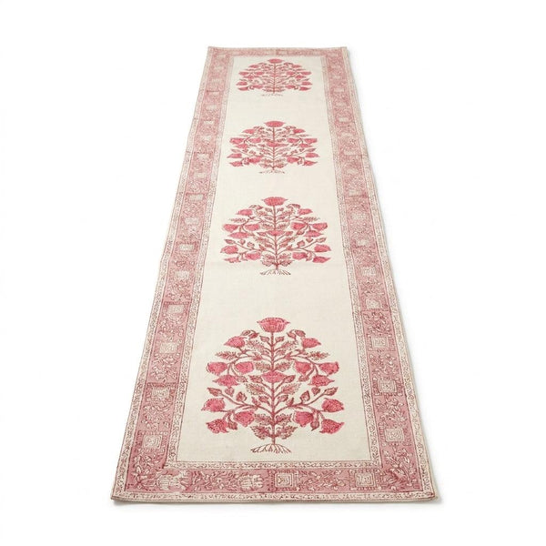 Magenta & Natural Floral Hand Block Printed 13 Pieces Table Linen Set