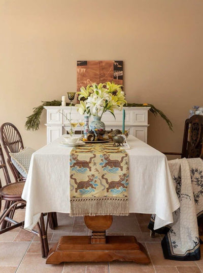 Vintage Oriental Style Table Runner for Elegant Festive Table Setting