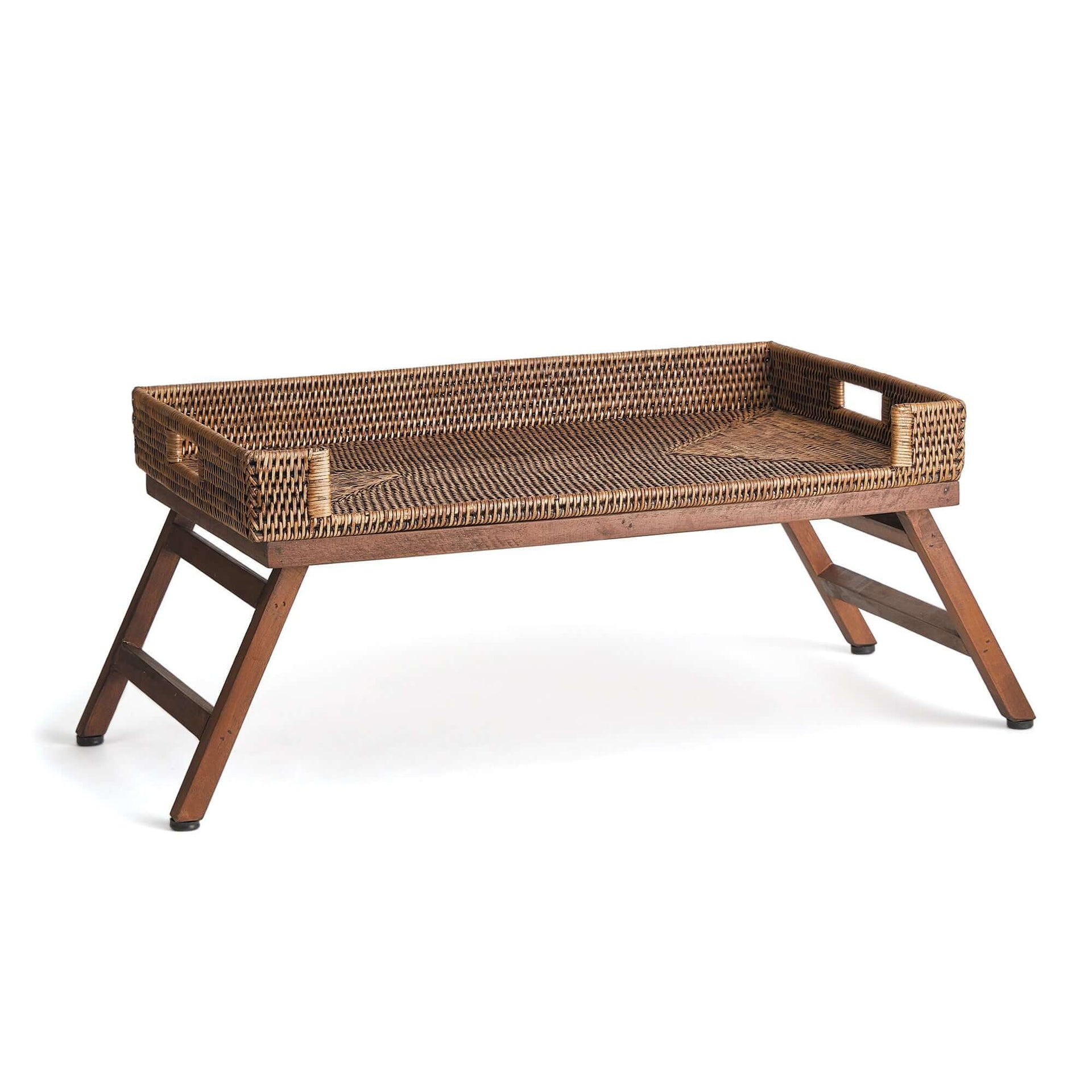 Vintage Rattan Tray Table with Collapsible Legs