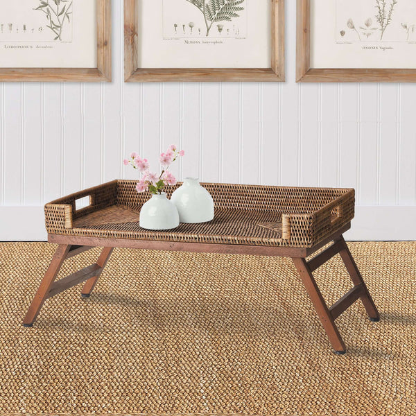 Vintage Rattan Tray Table with Collapsible Legs