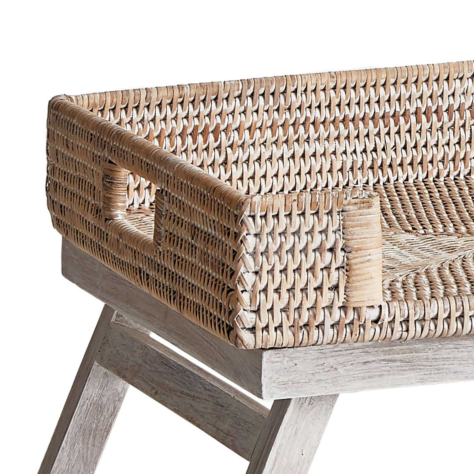 Vintage Rattan Tray Table with Collapsible Legs