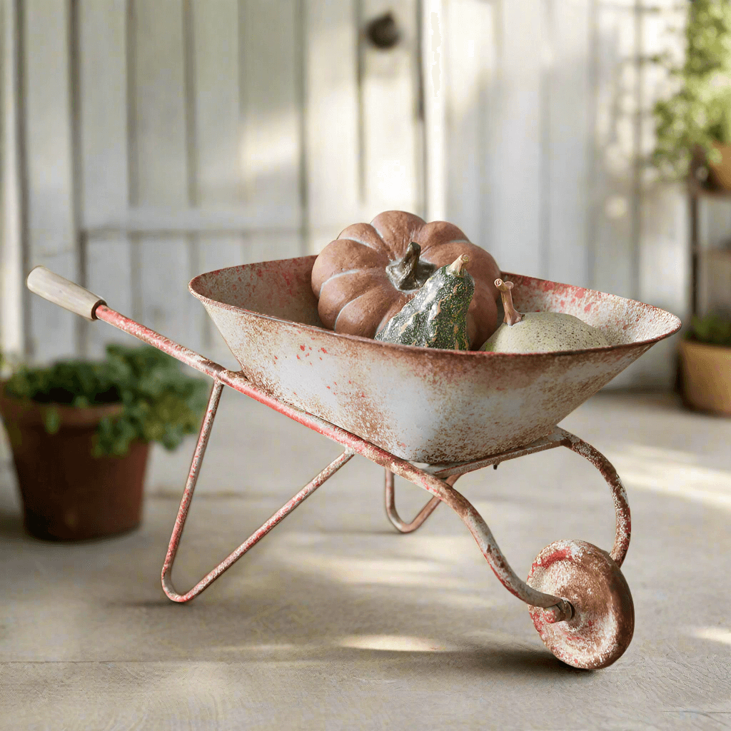 11''H Vintage Rusty Decorative Wheelbarrow