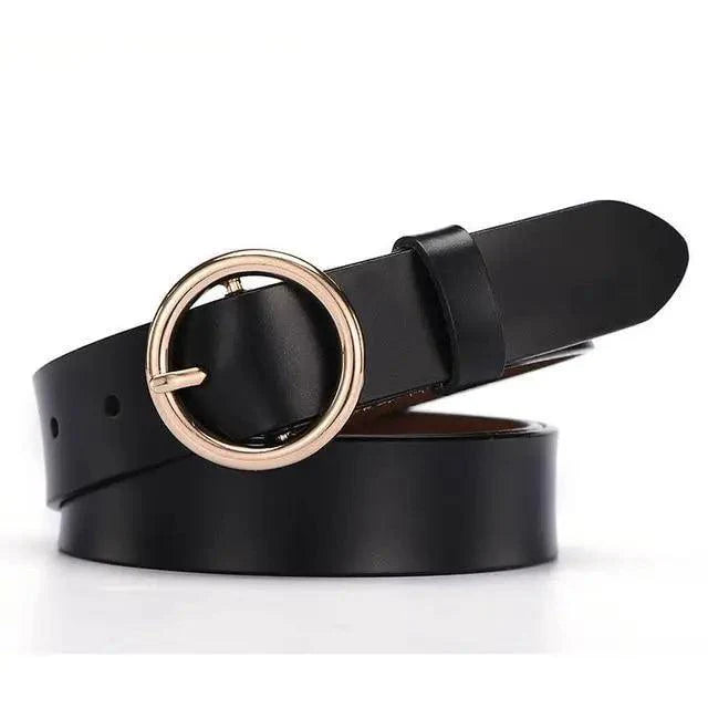 Vintage Simple Round Buckle Female Pin Leather Straps 105CM Belts For Women Unique Design Dresses Jeans Classic Round Waistband